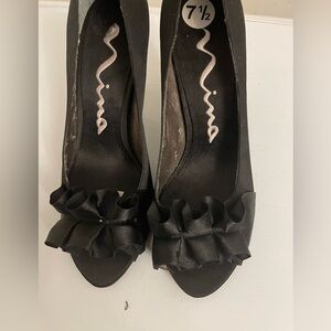 Black Fabric Open Toe Heels